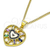 Oro Laminado Pendant Necklace, Gold Filled Style Heart and Baguette Design, with Multicolor Cubic Zirconia, Black Enamel Finish, Golden Finish, 04.313.0040.1.20 (02 MM Thickness, 20 Inches Length)
