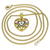 Oro Laminado Pendant Necklace, Gold Filled Style Heart and Baguette Design, with Multicolor Cubic Zirconia, Black Enamel Finish, Golden Finish, 04.313.0040.1.20 (02 MM Thickness, 20 Inches Length)