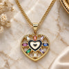 Oro Laminado Pendant Necklace, Gold Filled Style Heart and Baguette Design, with Multicolor Cubic Zirconia, Black Enamel Finish, Golden Finish, 04.313.0040.1.20 (02 MM Thickness, 20 Inches Length)