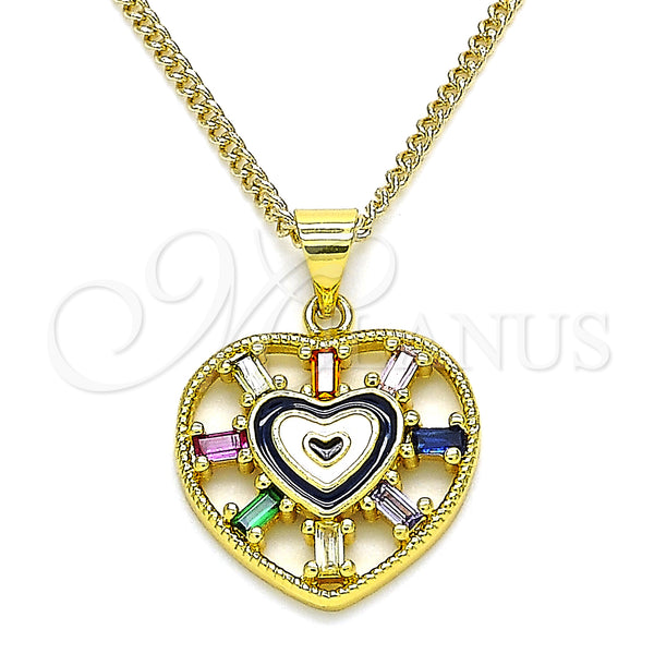 Gold Filled Necklace — Pendant Necklace Heart and Baguette Design with Multicolor — main product view — SKU 140993 | Oro Laminado collar — Pendant Necklace corazón and Baguette diseño with Multicolor — SKU 140993