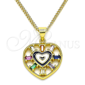 Gold Filled Necklace — Pendant Necklace Heart and Baguette Design with Multicolor — main product view — SKU 140993 | Oro Laminado collar — Pendant Necklace corazón and Baguette diseño with Multicolor — SKU 140993