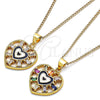 Oro Laminado Pendant Necklace, Gold Filled Style Heart and Baguette Design, with Multicolor Cubic Zirconia, Black Enamel Finish, Golden Finish, 04.313.0040.1.20 (02 MM Thickness, 20 Inches Length)