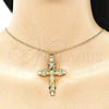 Oro Laminado Pendant Necklace, Gold Filled Style Crucifix and Heart Design, with White Cubic Zirconia and White Micro Pave, Polished, Golden Finish, 04.313.0042.20 (02 MM Thickness, 20 Inches Length)