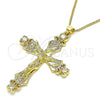 Oro Laminado Pendant Necklace, Gold Filled Style Crucifix and Heart Design, with White Cubic Zirconia and White Micro Pave, Polished, Golden Finish, 04.313.0042.20 (02 MM Thickness, 20 Inches Length)