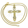 Oro Laminado Pendant Necklace, Gold Filled Style Crucifix and Heart Design, with White Cubic Zirconia and White Micro Pave, Polished, Golden Finish, 04.313.0042.20 (02 MM Thickness, 20 Inches Length)
