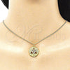 Oro Laminado Pendant Necklace, Gold Filled Style Hand of God Design, with Multicolor Micro Pave, Polished, Golden Finish, 04.313.0048.20 (02 MM Thickness, 20 Inches Length)