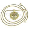 Oro Laminado Pendant Necklace, Gold Filled Style Hand of God Design, with Multicolor Micro Pave, Polished, Golden Finish, 04.313.0048.20 (02 MM Thickness, 20 Inches Length)