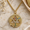 Oro Laminado Pendant Necklace, Gold Filled Style Hand of God and Judaica Design, with Multicolor Micro Pave, Polished, Golden Finish, 04.313.0048.20 (02 MM Thickness, 20 Inches Length)