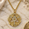 Oro Laminado Pendant Necklace, Gold Filled Style Hand of God and Judaica Design, with White Micro Pave, Polished, Golden Finish, 04.313.0048.1.20 (02 MM Thickness, 20 Inches Length)