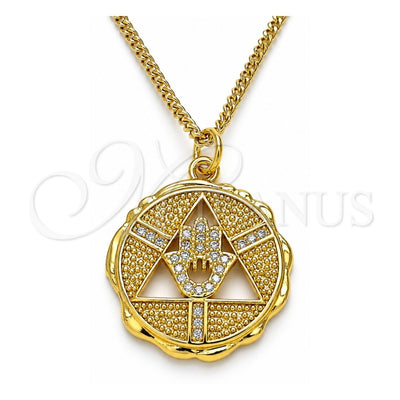 Oro Laminado Pendant Necklace, Gold Filled Style Hand of God and Judaica Design, with White Micro Pave, Polished, Golden Finish, 04.313.0048.1.20 (02 MM Thickness, 20 Inches Length)