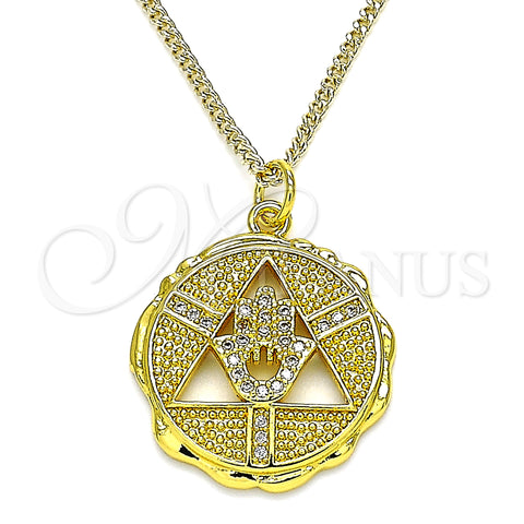 Oro Laminado Pendant Necklace, Gold Filled Style Hand of God Design, with White Micro Pave, Polished, Golden Finish, 04.313.0048.1.20 (02 MM Thickness, 20 Inches Length)