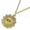 Oro Laminado Pendant Necklace, Gold Filled Style Evil Eye Design, with Multicolor Micro Pave and Garnet Cubic Zirconia, Polished, Golden Finish, 04.313.0049.20 (02 MM Thickness, 20 Inches Length)