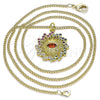 Oro Laminado Pendant Necklace, Gold Filled Style Evil Eye Design, with Multicolor Micro Pave and Garnet Cubic Zirconia, Polished, Golden Finish, 04.313.0049.20 (02 MM Thickness, 20 Inches Length)