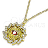 Oro Laminado Pendant Necklace, Gold Filled Style Evil Eye Design, with White Micro Pave and Garnet Cubic Zirconia, Polished, Golden Finish, 04.313.0049.1.20 (02 MM Thickness, 20 Inches Length)