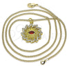 Oro Laminado Pendant Necklace, Gold Filled Style Evil Eye Design, with White Micro Pave and Garnet Cubic Zirconia, Polished, Golden Finish, 04.313.0049.1.20 (02 MM Thickness, 20 Inches Length)