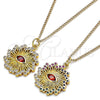 Oro Laminado Pendant Necklace, Gold Filled Style Evil Eye Design, with White Micro Pave and Garnet Cubic Zirconia, Polished, Golden Finish, 04.313.0049.1.20 (02 MM Thickness, 20 Inches Length)