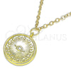 Oro Laminado Pendant Necklace, Gold Filled Style Evil Eye and Star Design, with White Micro Pave, Polished, Golden Finish, 04.313.0053.18 (02 MM Thickness, 18 Inches Length)