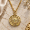 Oro Laminado Pendant Necklace, Gold Filled Style Evil Eye and Star Design, with White Micro Pave, Polished, Golden Finish, 04.313.0053.18 (02 MM Thickness, 18 Inches Length)