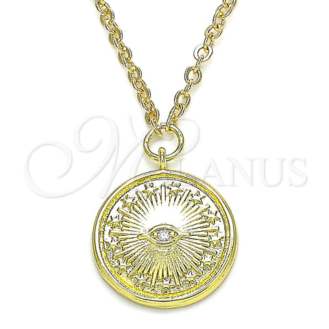 Oro Laminado Pendant Necklace, Gold Filled Style Evil Eye and Star Design, with White Micro Pave, Polished, Golden Finish, 04.313.0053.18 (02 MM Thickness, 18 Inches Length)