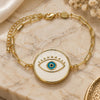 Oro Laminado Fancy Bracelet, Gold Filled Style Evil Eye Design, White Enamel Finish, Golden Finish, 03.313.0039.07 (03 MM Thickness, 7 Inches Length)