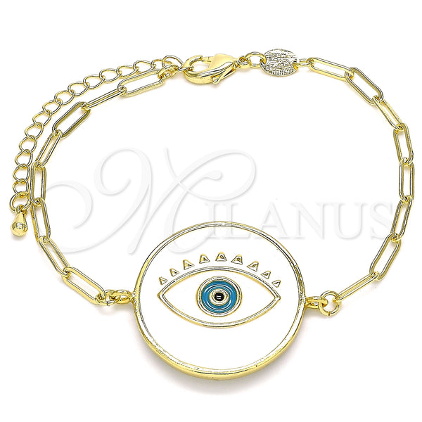 Gold Filled Bracelet — Fancy Bracelet Evil Eye Design White Enamel 03. — main product view — SKU 141013 | Oro Laminado brazalete — elegante Bracelet Evil Eye diseño blanco Enamel 03. — SKU 141013