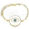 Oro Laminado Fancy Bracelet, Gold Filled Style Evil Eye Design, White Enamel Finish, Golden Finish, 03.313.0039.07 (03 MM Thickness, 7 Inches Length)
