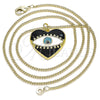 Oro Laminado Pendant Necklace, Gold Filled Style Evil Eye and Heart Design, Black Enamel Finish, Golden Finish, 04.313.0058.20 (02 MM Thickness, 20 Inches Length)