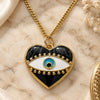 Oro Laminado Pendant Necklace, Gold Filled Style Evil Eye and Heart Design, Black Enamel Finish, Golden Finish, 04.313.0058.20 (02 MM Thickness, 20 Inches Length)