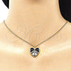 Oro Laminado Pendant Necklace, Gold Filled Style Evil Eye and Heart Design, Black Enamel Finish, Golden Finish, 04.313.0062.20 (02 MM Thickness, 20 Inches Length)