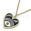 Oro Laminado Pendant Necklace, Gold Filled Style Evil Eye and Heart Design, Black Enamel Finish, Golden Finish, 04.313.0062.20 (02 MM Thickness, 20 Inches Length)