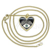 Oro Laminado Pendant Necklace, Gold Filled Style Evil Eye and Heart Design, Black Enamel Finish, Golden Finish, 04.313.0062.20 (02 MM Thickness, 20 Inches Length)