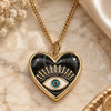 Oro Laminado Pendant Necklace, Gold Filled Style Evil Eye and Heart Design, Black Enamel Finish, Golden Finish, 04.313.0062.20 (02 MM Thickness, 20 Inches Length)