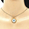 Oro Laminado Pendant Necklace, Gold Filled Style Evil Eye and Sun Design, White Enamel Finish, Golden Finish, 04.313.0063.20 (02 MM Thickness, 20 Inches Length)