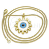 Oro Laminado Pendant Necklace, Gold Filled Style Evil Eye and Sun Design, White Enamel Finish, Golden Finish, 04.313.0063.20 (02 MM Thickness, 20 Inches Length)