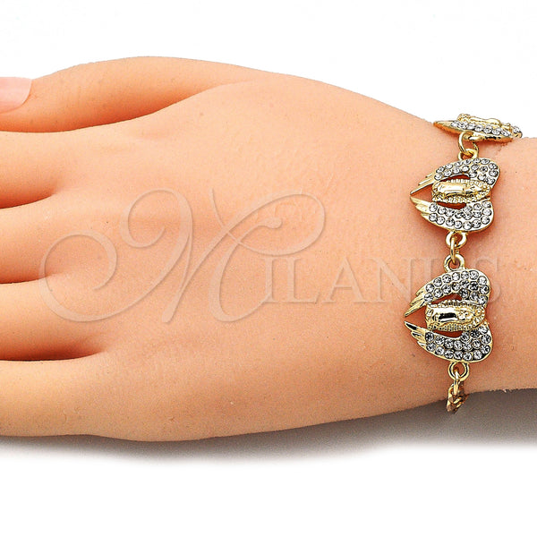 Gold Filled Bracelet — Fancy Bracelet Guadalupe Design with White Crystal Polished — alternate product view — SKU 141029 | Oro Laminado brazalete — elegante Bracelet Guadalupe diseño with cristal blanco pulido — SKU 141029