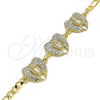 Oro Laminado Fancy Bracelet, Gold Filled Style Guadalupe Design, with White Crystal, Polished, Golden Finish, 03.380.0033.07 (04 MM Thickness, 7 Inches Length)