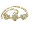 Oro Laminado Fancy Bracelet, Gold Filled Style Guadalupe Design, with White Crystal, Polished, Golden Finish, 03.380.0033.07 (04 MM Thickness, 7 Inches Length)