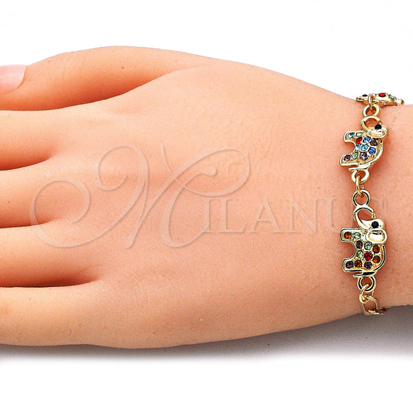 Gold Filled Bracelet — Fancy Bracelet Elephant Design with Multicolor Crystal Polished — alternate product view — SKU 141030 | Oro Laminado brazalete — elegante Bracelet Elephant diseño with Multicolor cristal pulido — SKU 141030