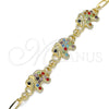 Oro Laminado Fancy Bracelet, Gold Filled Style Elephant Design, with Multicolor Crystal, Polished, Golden Finish, 03.380.0034.08 (04 MM Thickness, 8 Inches Length)