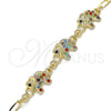 Oro Laminado Fancy Bracelet, Gold Filled Style Elephant Design, with Multicolor Crystal, Polished, Golden Finish, 03.380.0034.08 (04 MM Thickness, 8 Inches Length)