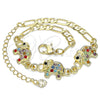 Oro Laminado Fancy Bracelet, Gold Filled Style Elephant Design, with Multicolor Crystal, Polished, Golden Finish, 03.380.0034.08 (04 MM Thickness, 8 Inches Length)