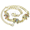 Oro Laminado Fancy Bracelet, Gold Filled Style Elephant Design, with Multicolor Crystal, Polished, Golden Finish, 03.380.0034.08 (04 MM Thickness, 8 Inches Length)
