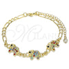 Oro Laminado Fancy Bracelet, Gold Filled Style Elephant Design, with Multicolor Crystal, Polished, Golden Finish, 03.380.0034.08 (04 MM Thickness, 8 Inches Length)