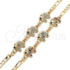 Oro Laminado Fancy Bracelet, Gold Filled Style Elephant Design, with Multicolor Crystal, Polished, Golden Finish, 03.380.0034.08 (04 MM Thickness, 8 Inches Length)