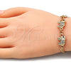 Oro Laminado Fancy Bracelet, Gold Filled Style Elephant Design, with White and Black Crystal, Polished, Golden Finish, 03.380.0034.1.08 (04 MM Thickness, 8 Inches Length)