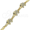 Oro Laminado Fancy Bracelet, Gold Filled Style Elephant Design, with White and Black Crystal, Polished, Golden Finish, 03.380.0034.1.08 (04 MM Thickness, 8 Inches Length)