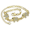 Oro Laminado Fancy Bracelet, Gold Filled Style Elephant Design, with White and Black Crystal, Polished, Golden Finish, 03.380.0034.1.08 (04 MM Thickness, 8 Inches Length)