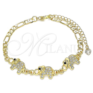 Gold Filled Bracelet — Fancy Bracelet Elephant Design with White and Black — main product view — SKU 141031 | Oro Laminado brazalete — elegante Bracelet Elephant diseño with blanco and negro — SKU 141031