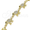 Oro Laminado Fancy Bracelet, Gold Filled Style Elephant Design, with White and Black Crystal, Polished, Golden Finish, 03.380.0036.07 (09 MM Thickness, 7 Inches Length)
