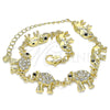 Oro Laminado Fancy Bracelet, Gold Filled Style Elephant Design, with White and Black Crystal, Polished, Golden Finish, 03.380.0036.07 (09 MM Thickness, 7 Inches Length)